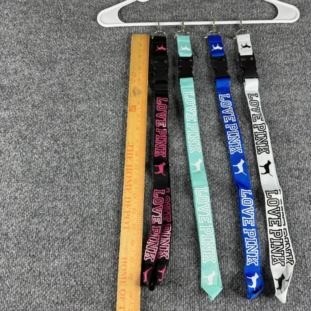 Victoria's Secret PINK Lanyard Set Key Chain ID Holder Black Blue Mint White 4pc